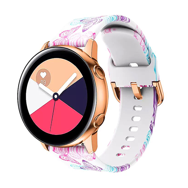 Multicolor Butterfly Printed Silicone Sport 20mm Watch Band on Samsung Galaxy Active 2.