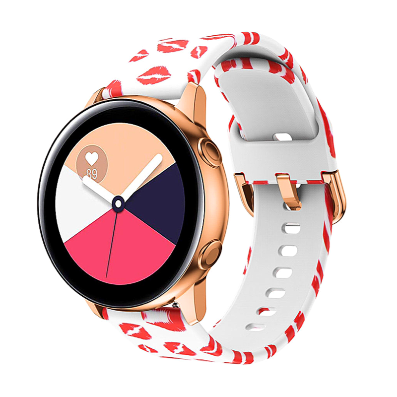 Red and White Kiss Printed Silicone Sport 20mm Watch Band on Samsung Galaxy Active 2.