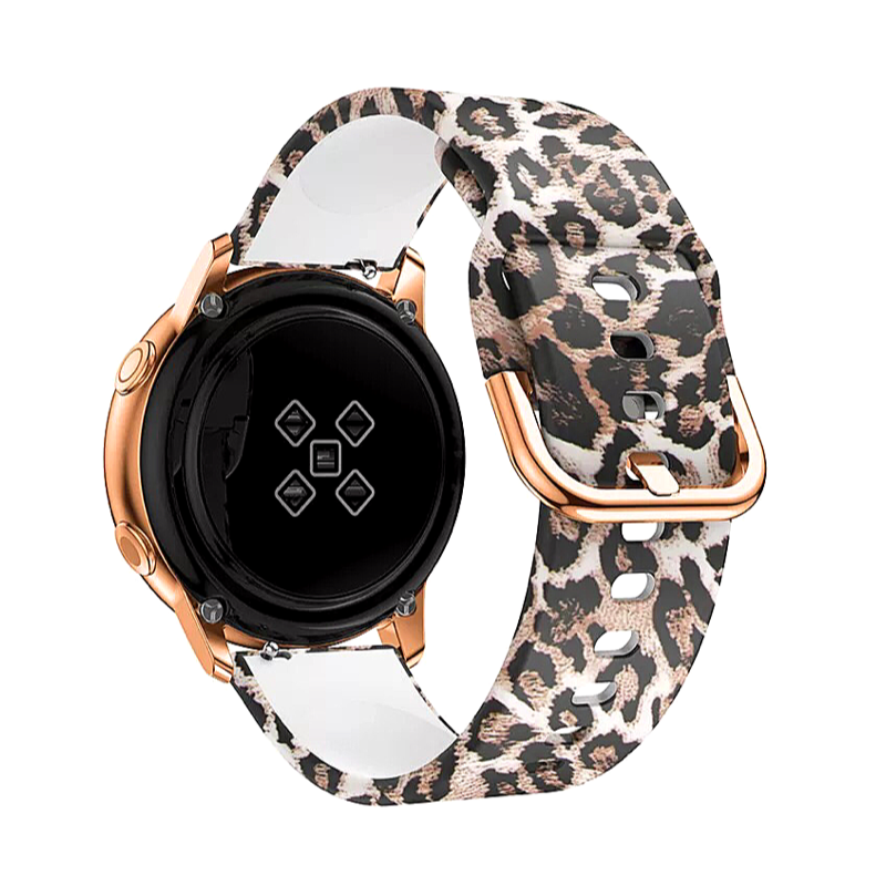 Leopard Wildcat Printed Silicone Sport 20mm Watch Band on Samsung Galaxy Active 2 - Back View.
