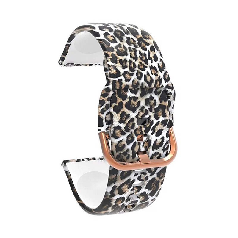 Leopard Print Silicone Sport 20mm Watch Band for Samsung Galaxy, Active 2, Gear S2, Fossil Sport, TicWatch E/2, Amazfit Bip.