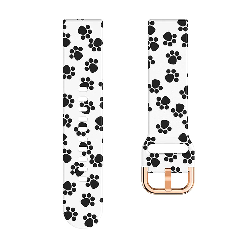Pawprint Printed Silicone Sport 20mm Watch Band for Samsung Galaxy, Active 2, Gear S2/Sport, Fossil, TicWatch, Amazfit.