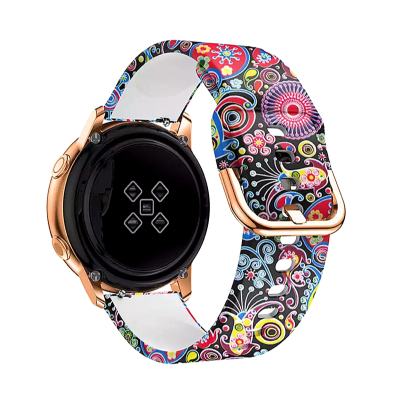 Multicolor Colorful Pop Printed Silicone Sport 20mm Watch Band on Samsung Galaxy Active 2 - Back View.