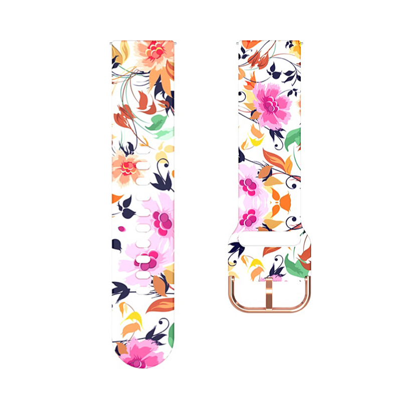Multicolor Flower Printed Silicone Sport 20mm Band for Samsung Galaxy, Active 2, Gear S2/Sport, Fossil, TicWatch, Amazfit.