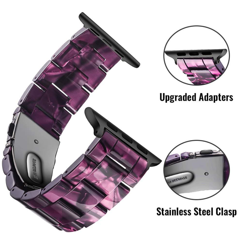 Resin Band for Apple Watch - Upgraded Adapters and Stainless Steel Clasp.