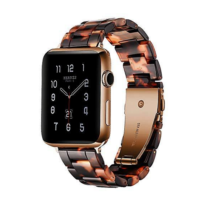 Tortoise Brown and Gold Resin Band for Apple Watch.
