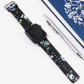 Another View of Black and Blue Rose Flower Print Leather Band for Apple Watch.