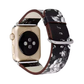Black and White Rose Flower Print Leather Band for Apple Watch.
