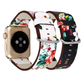 Back View of Two Rose Flower Print Leather Apple Watch Bands - White and Red, and Black and Red.
