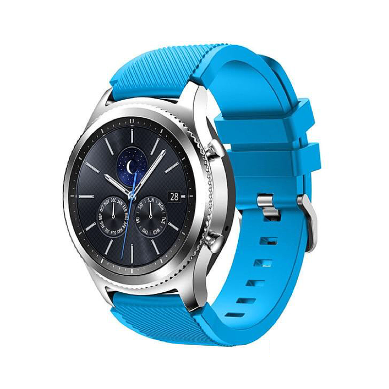 Caribbean Blue Rugged Silicone Sport Universal Watch Band on Samsung Gear S3 Classic Watch.