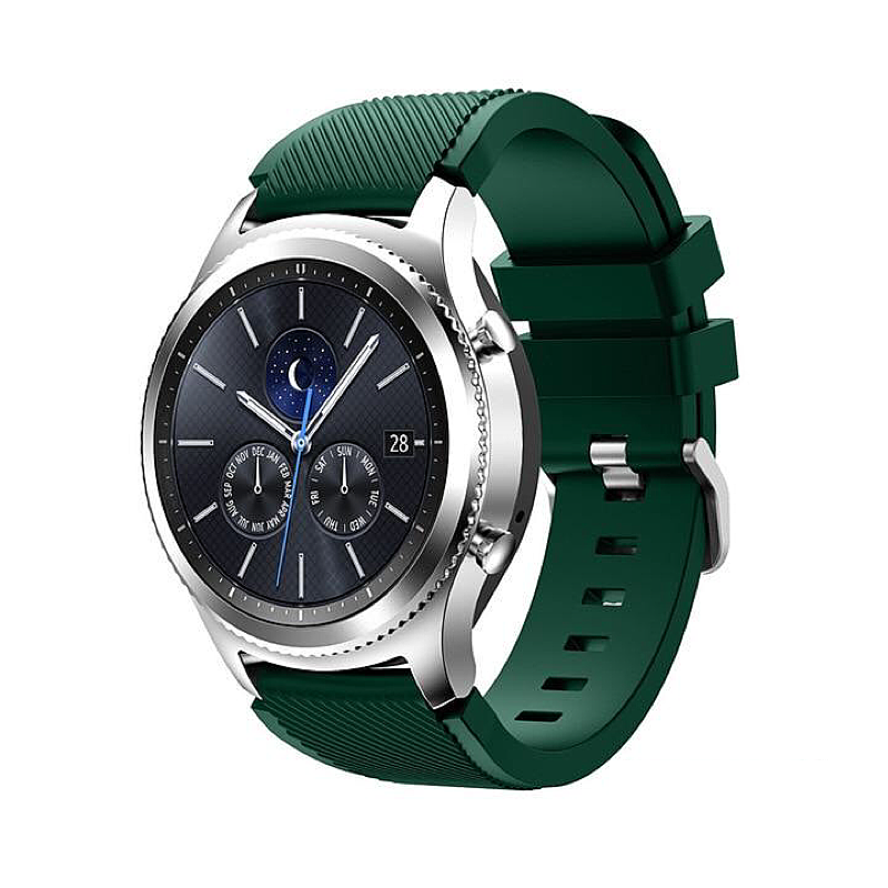 Forest Green Rugged Silicone Sport Universal Watch Band on Samsung Gear S3 Classic Watch.