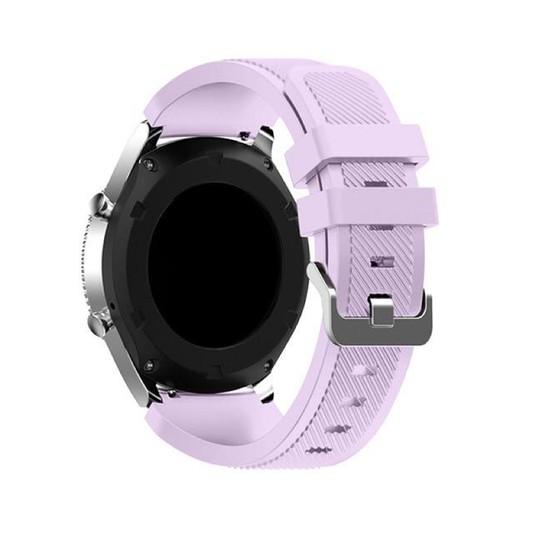 Lilac Light Purple Rugged Silicone Sport Universal Watch Band on Samsung Galaxy Watch.