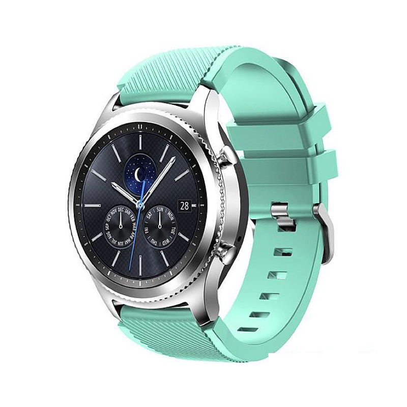 Marine Green Rugged Silicone Sport Universal Watch Band on Samsung Gear S3 Classic Watch.