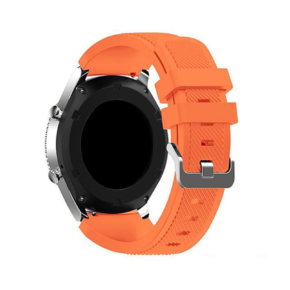 Orange Rugged Silicone Sport Universal Watch Band on Samsung Galaxy Watch.