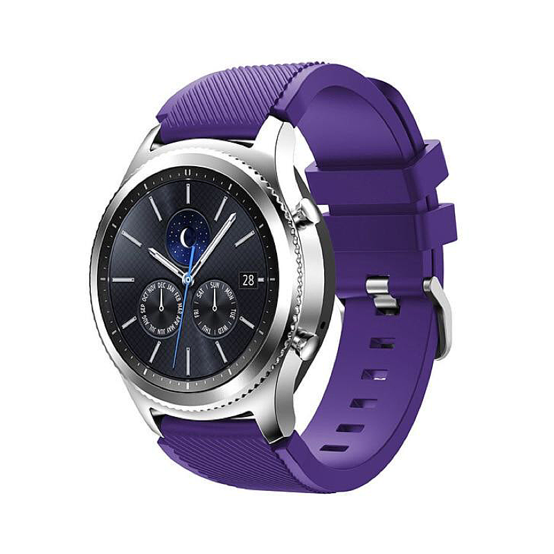 Purple Rugged Silicone Sport Universal Watch Band on Samsung Gear S3 Classic Watch.