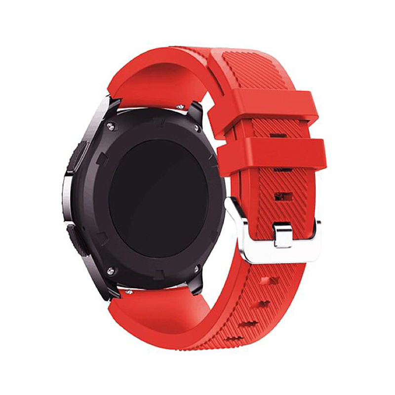 Red Rugged Silicone Sport Universal Watch Band on Samsung Galaxy Watch.