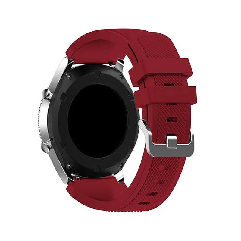 Scarlet Dark Red Rugged Silicone Sport Universal Watch Band on Samsung Galaxy Watch.