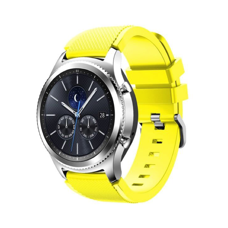 Yellow Rugged Silicone Sport Universal Watch Band on Samsung Gear S3 Classic Watch.