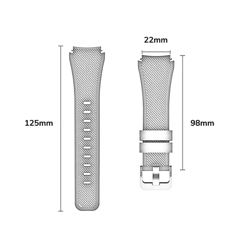 Dimensions of 22mm Width Rugged Silicone Sport Universal Watch Band.