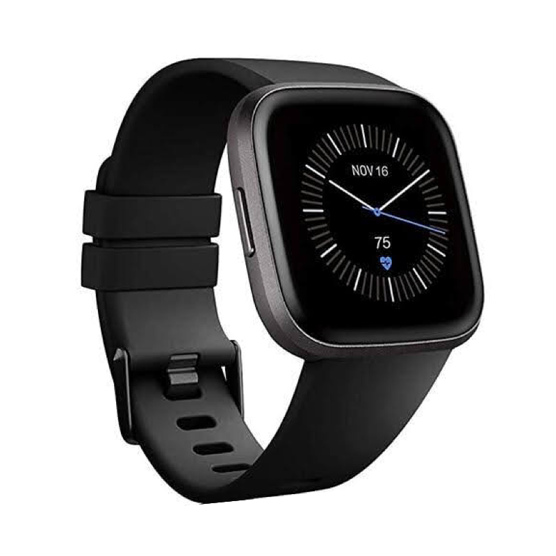 Fitbit Versa with a Black Silicone Sport Band.