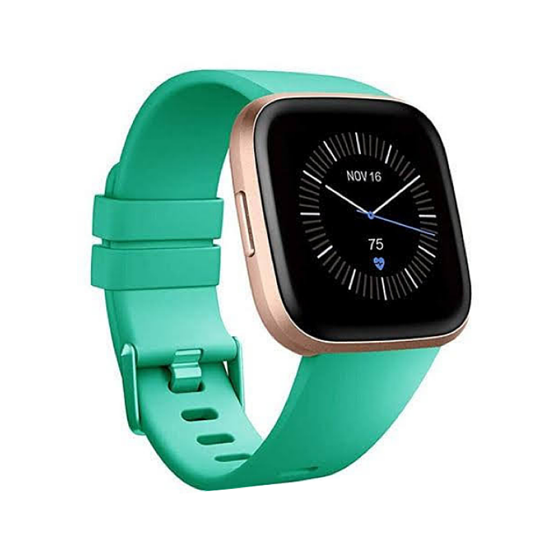 Fitbit Versa with an Emerald Green Silicone Sport Band.