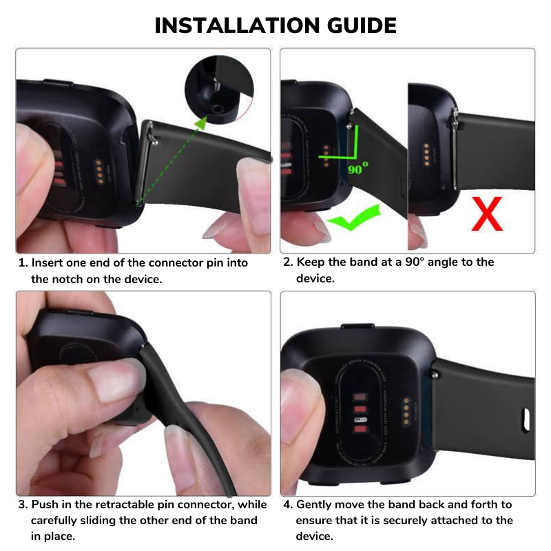 Instructions for How to Change the Band on a Fitbit Versa.