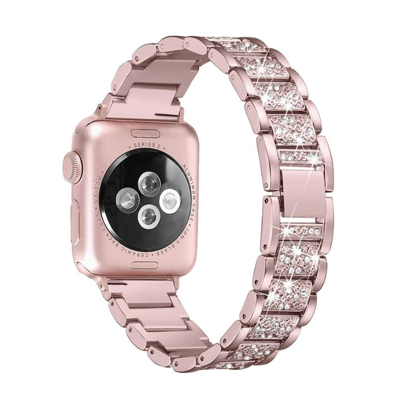 Pink Vintage Style Diamond Link Bracelet Band for Apple Watch - Back View.