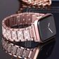 Closeup Display of an Apple Watch with Pink Vintage Style Diamond Link Bracelet Band.