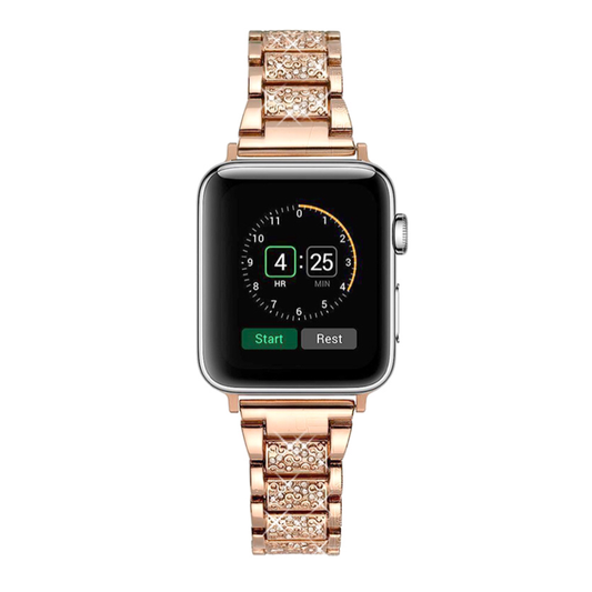 Rose Gold Vintage Style Diamond Link Bracelet Band for Apple Watch - Front View.