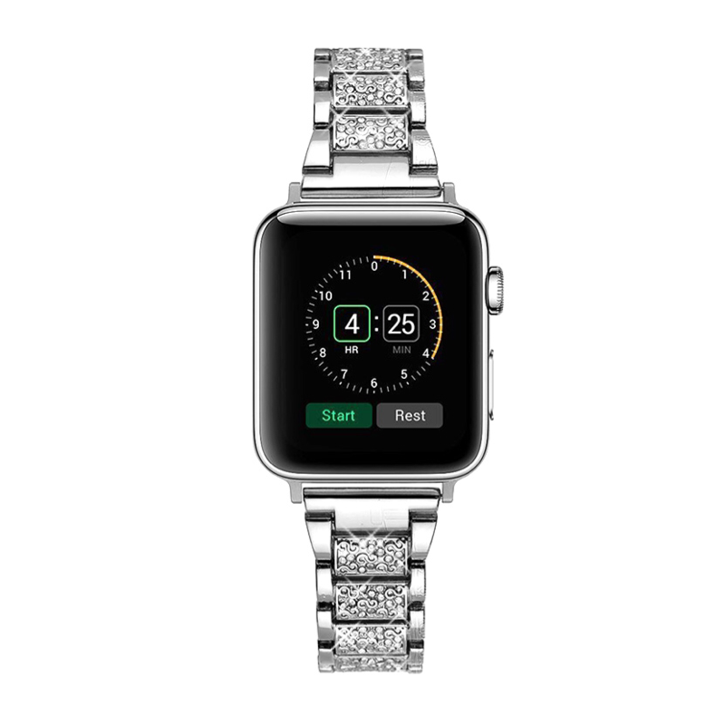 Silver Vintage Style Diamond Link Bracelet Band for Apple Watch - Front View.