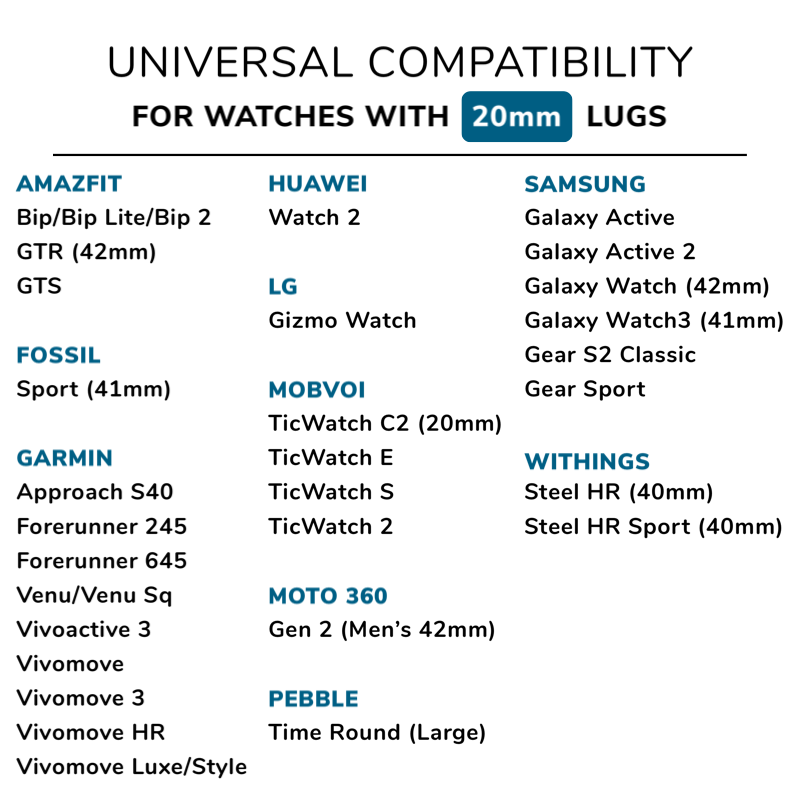 List of Watch Models Compatible with 20mm Quick Release Spring Pin Bands.