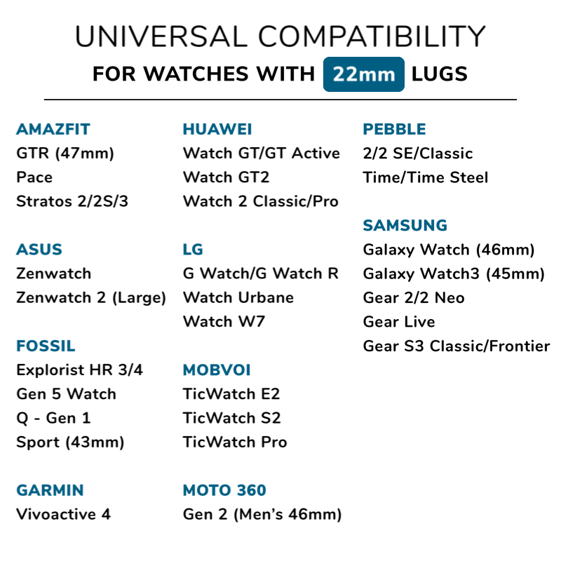 List of Watch Models Compatible with 22mm Quick Release Spring Pin Bands.