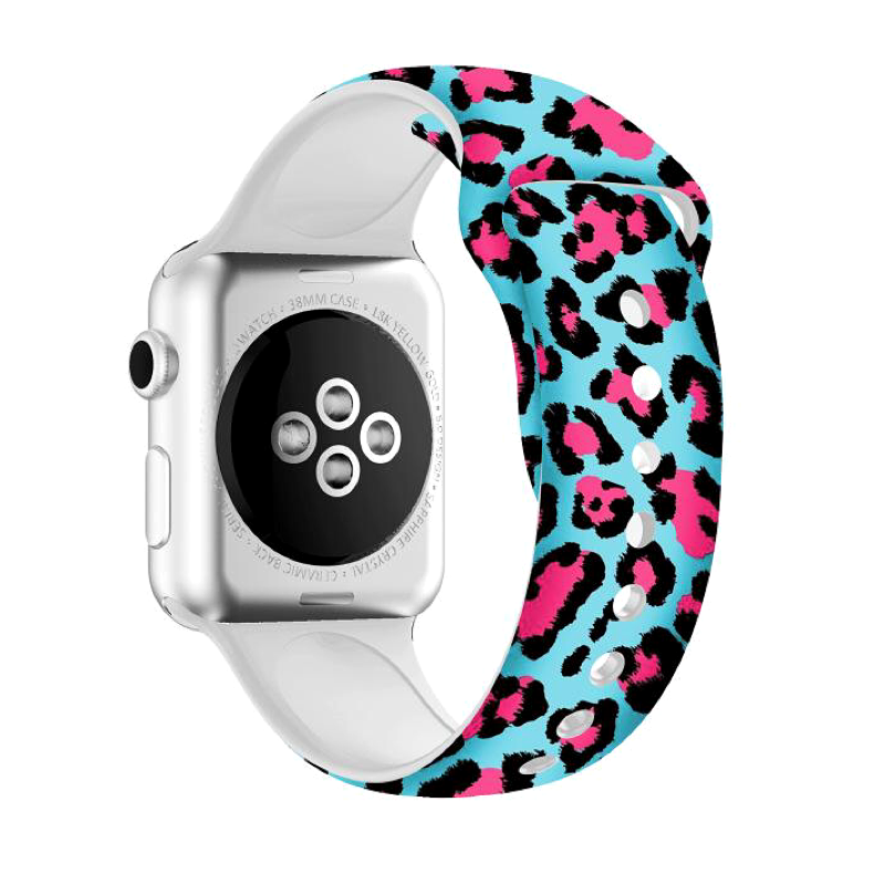 Wildcat Print Silicone Sport Band for Apple Watch, Retro Jaguar Print - Back View.
