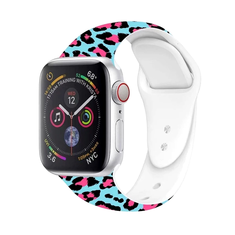 Wildcat Print Silicone Sport Replacement Band for Apple Watch, Retro Leopard Print.