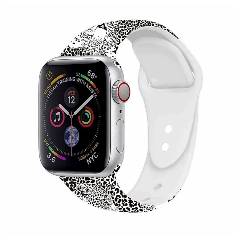 Wildcat Print Silicone Sport Band for Apple Watch, White Jaguar Print.