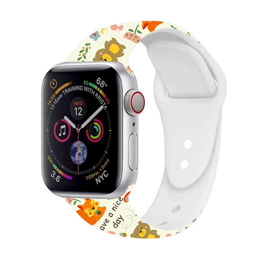 Animal Friends Silicone Sport Apple Watch Band - Animal Buddies Print, Cute Baby Animals on Light Background.