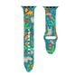 Animal Friends Silicone Sport Apple Watch Band, Jungle Buddies Print - Various Jungle Animals on Teal Background - Flat View.