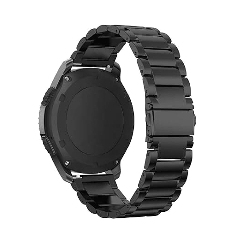 Samsung Gear S3 Frontier Watch with a Black Classic Link Universal Watch Band - Back View.