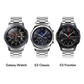 Samsung Galaxy Watch, Gear S3 Classic, and Gear S3 Frontier, All With Silver Classic Link Universal Bands.