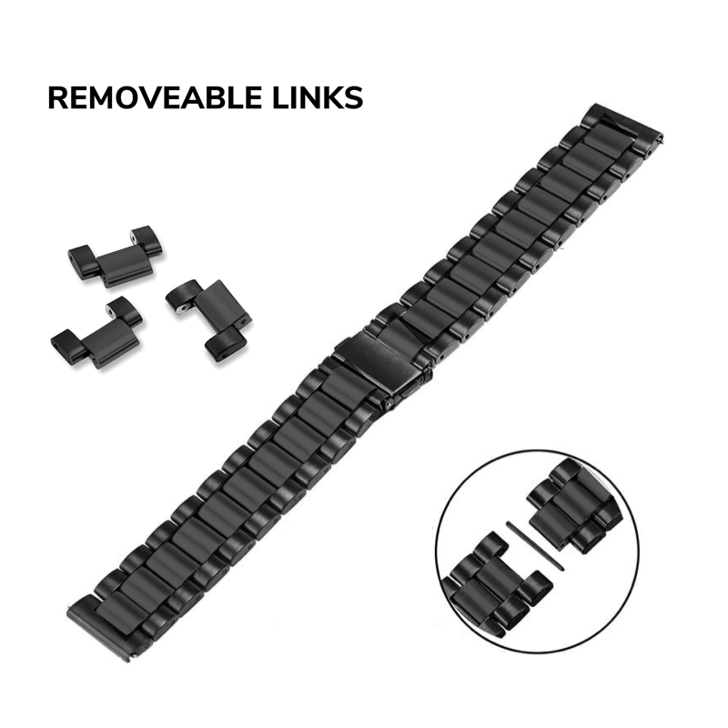 Easily Resize the Classic Link Style Universal Watch Band with the Removeable Band Links.