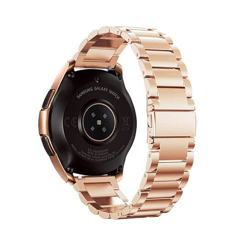 Samsung Galaxy Watch with a Rose Gold Classic Link Universal Watch Band - Back View.