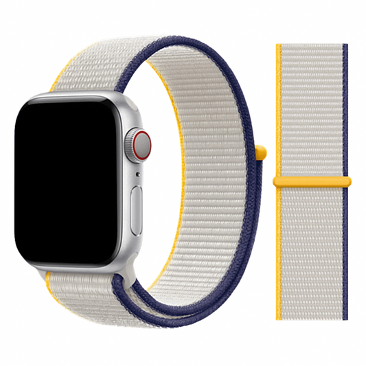 Sea Salt Silver, Yellow, and Blue Color Duos Nylon Sport Loop Band for Apple Watch.