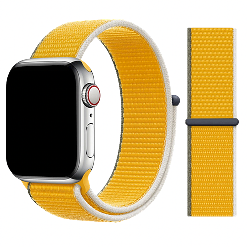 Sunflower Yellow, Olive, and White Color Duos Nylon Sport Loop Band for Apple Watch.