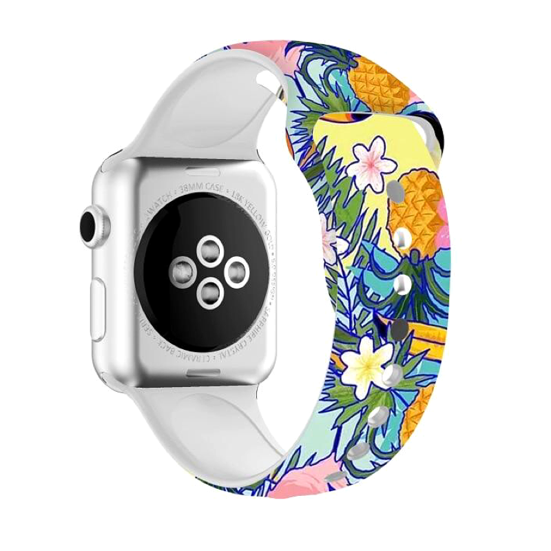 Colorful Tropical Flamingo Pineapple Silicone Sport Replacement Band for Apple Watch - Back View.