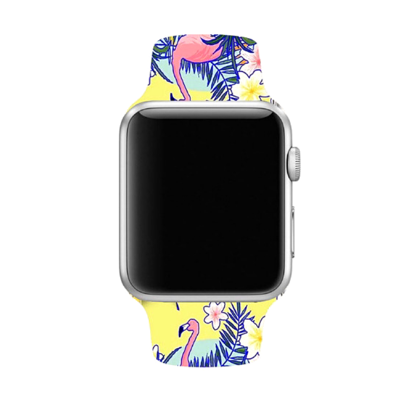 Colorful Tropical Flamingo Pineapple Silicone Sport Replacement Band for Apple Watch - Front View.