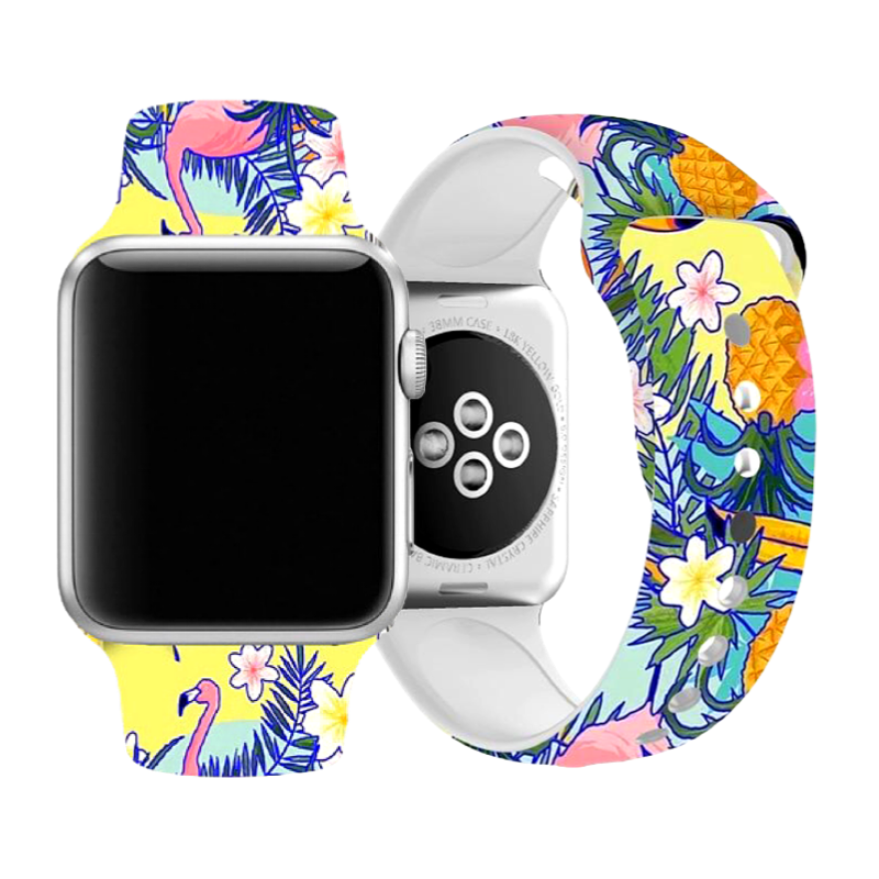 Flamingo Pineapple Silicone Sport Band for Apple Watch - Front View and Back View.