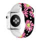 Fun Prints Silicone Sport Band for Apple Watch, Pink Daisy Flowers on Black Background - Back View.