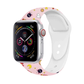 Fun Prints Silicone Sport Apple Watch Band, Warrior Girl - Colorful Stars, Moons, Cats, and Bunnies on Pink Background.