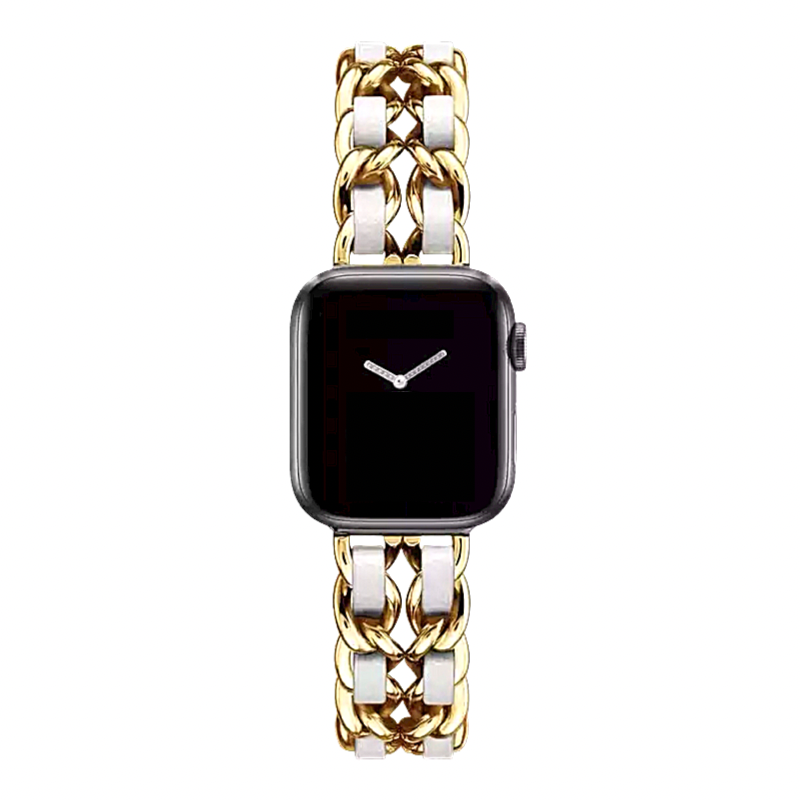 Gold and White Leather Chain Bracelet Band for Apple Watch.