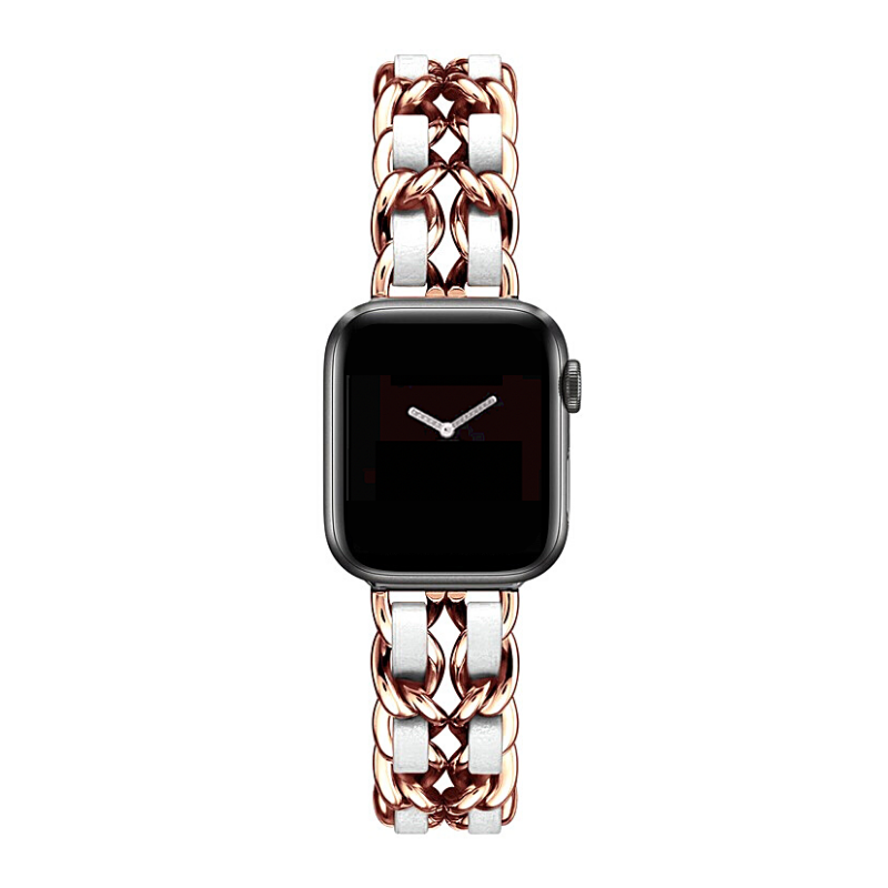 Rose Gold and White Leather Chain Bracelet Band for Apple Watch.
