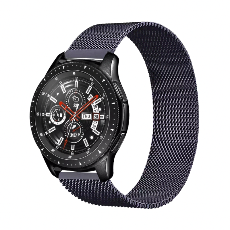 Space Gray Milanese Universal Watch Band on Samsung Galaxy Watch.